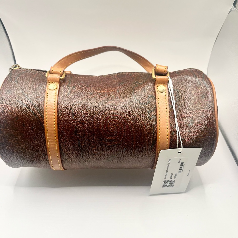 ETRO 🎄 Baby Papillon  Brown Leather Purse / Mini Barrel Bag 4-1/2” X 9”